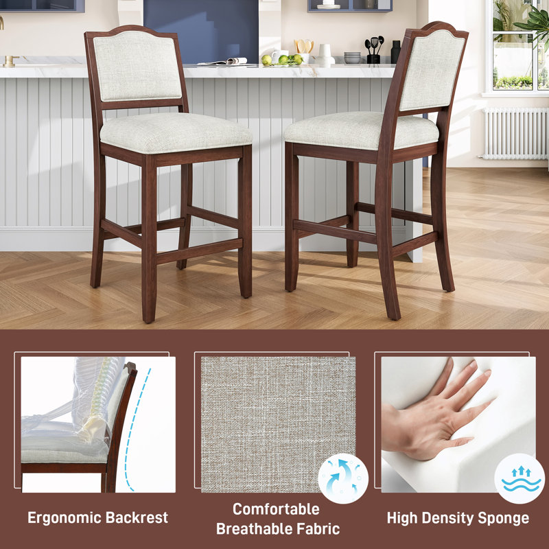 Upholstered Bar Stools With Back(Set Of 2), Brown