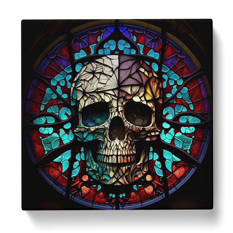 Skull Stained Glass Effect - Wrapped Canvas, 50cm H x 50cm W