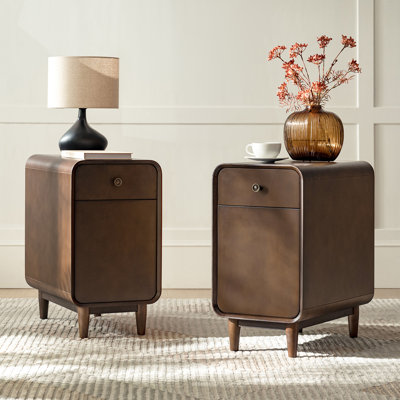  Bonwick MCM 26"Tall Solid Wood 1-Drawer and Legs End Table with Backside Magazine Rack