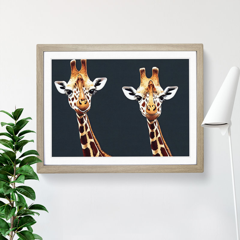 Two Giraffes Vol.2 - Framed Print, 25cm H x 34cm W x 2cm D, Oak Framed