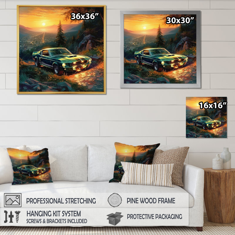 Muscle Car Late Drives II sur impression sur toile, H 16 po x l 16 po x P 1 po, Cadre flottant noir
