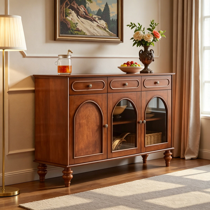 Buffet rétro en bois massif, H 33,46 po x l 59,06 po x P 15,75 po