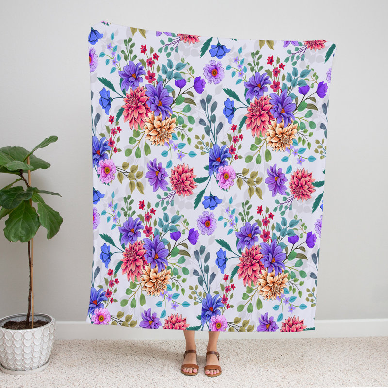 Throw Blanket, 51" W x 60" L, Floral/Abstract, Purple/Pink/Green