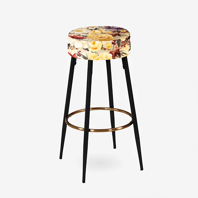 Ensemble de 2 tabourets de bar beige et mauve composition de fleurs Cottage II