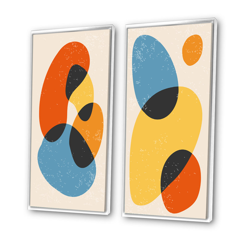 Minimal 20S Bauhaus géométrique xiv - ensemble de 2 peintures, H 20 po x l 24 po x P 1 po, Cadre blanc