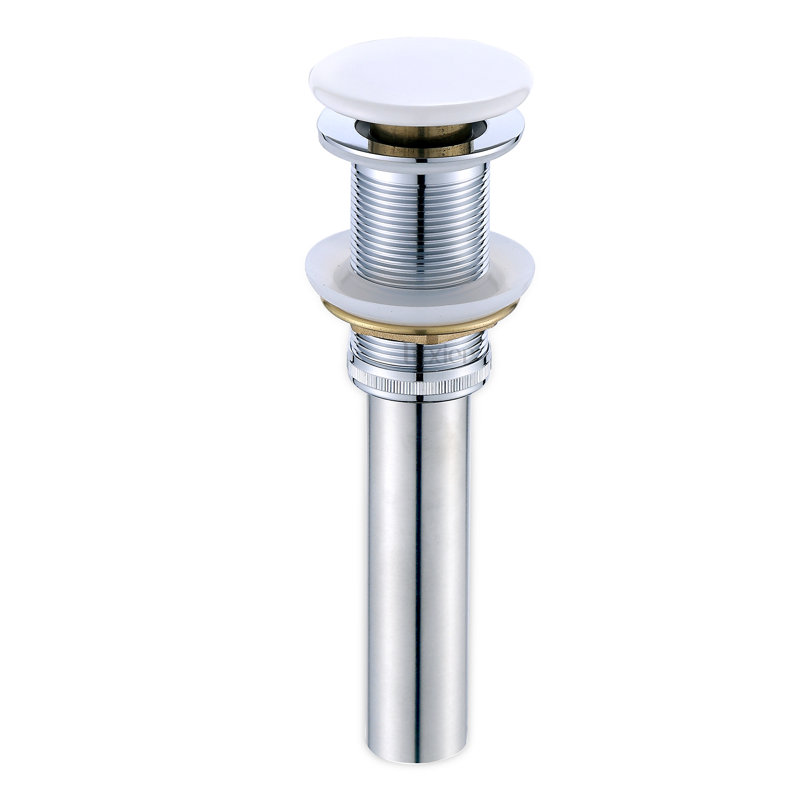 Pop-Up Bathroom Sink Drain Stopper with No Overflow, White Ceramic