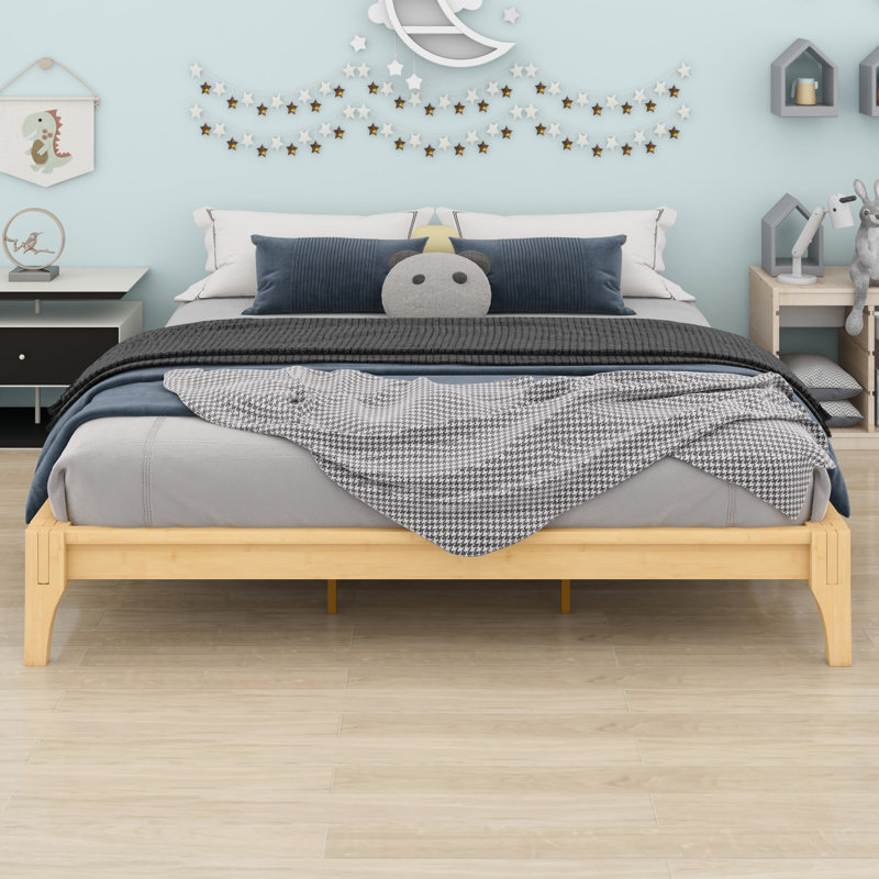 Solid Dry Bamboo Wood Platform Bed Frame, With Wood Slat Support, Natural