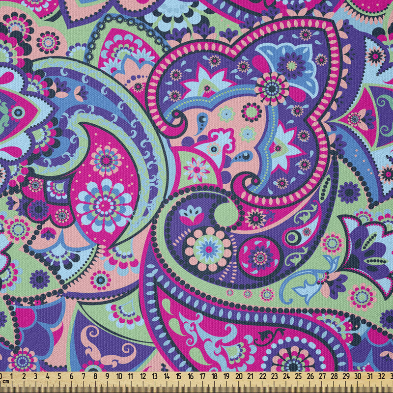 Tissu Ambesonne bleu marine et rosé par The Yard, motif inspiré des éléments traditionnels à motif floral cachemire