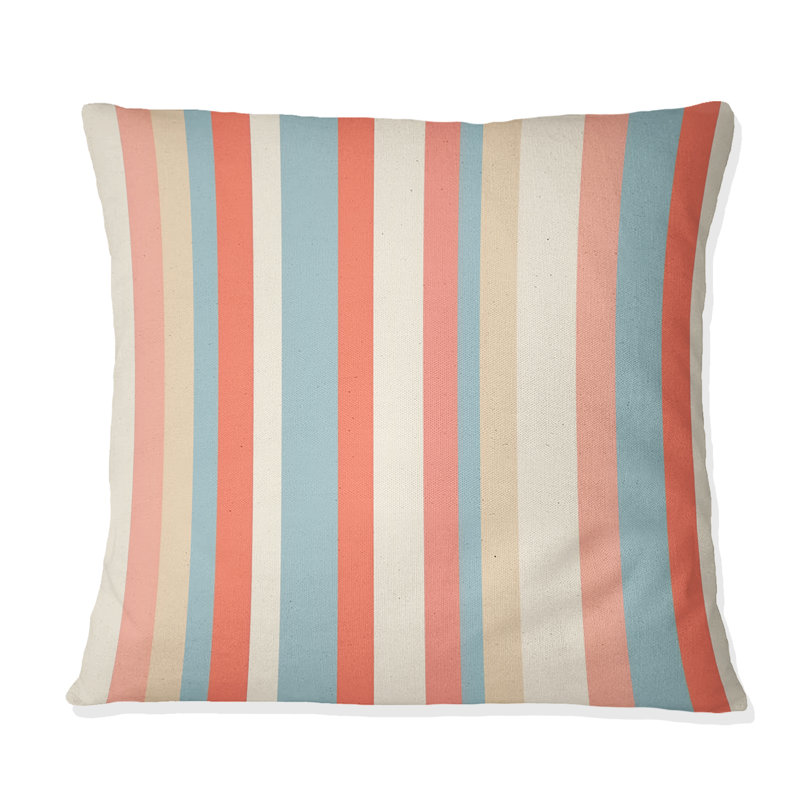 Coussin décoratif à rayures roses et bleues II, H 16 po x l 16 po