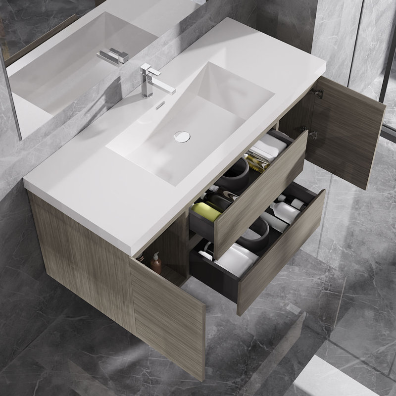 Dhruven 48" Wide Wall-Mounted Bathroom Vanity Set with Integrated Single Sink, Natural