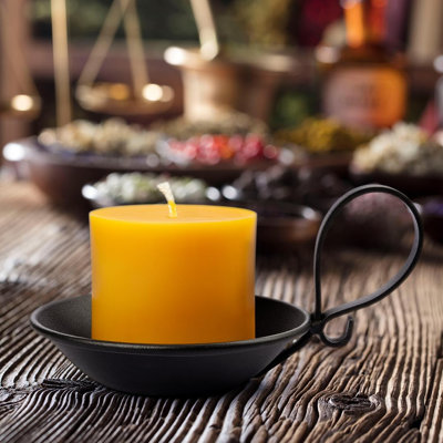 Matte Black Iron Pillar Candle Holder with Handle – 5" Bowl Shape, Stabilizing Spike, Portable for Indoor, Outdoor, Wedding & Table Decor