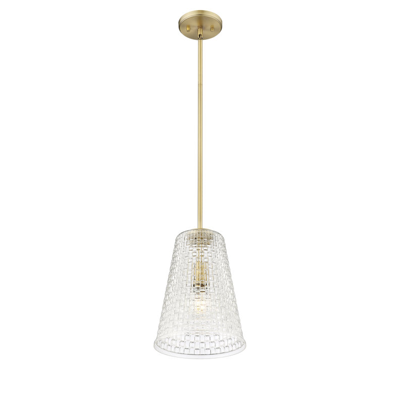 Mercer41 Prescott 1 Light Pendant Light with Clear Woven Lattice Shade, Vintage Brass, 11.9" H x 9.1" W