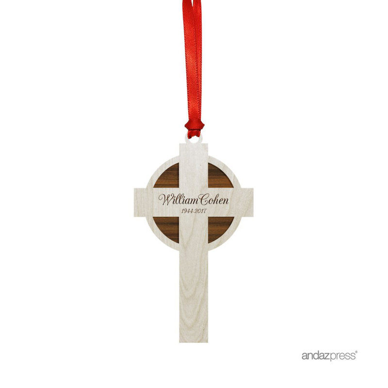 Ornement commémoratif en bois gravé sur mesure, Forever in our Hearts, en forme de croix, paquet de 1, souvenir rustique des Fêtes