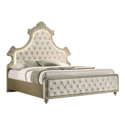 Lit oriental avec DEL, velours beige