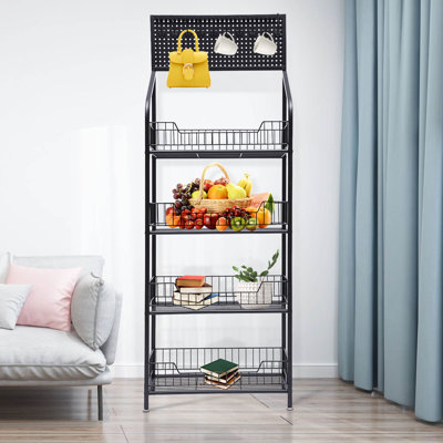 Étagère de rangement roulante en métal à 4 niveaux, chariot de rangement de cuisine de 55 pouces avec 5 crochets et roulettes