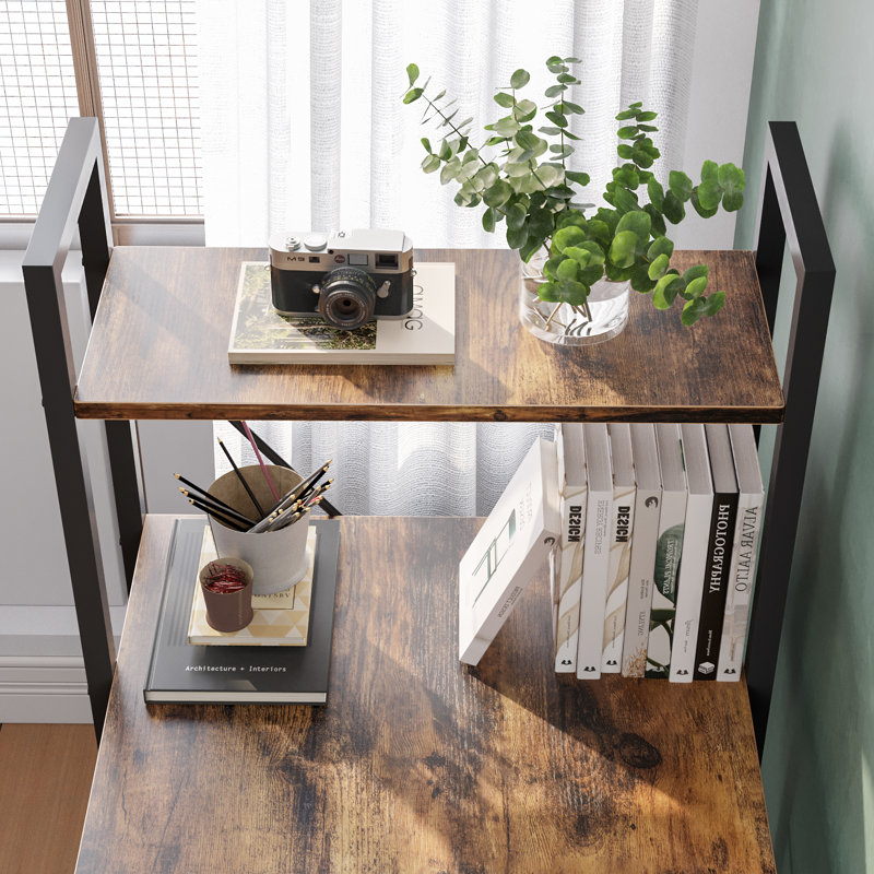 Metal Base Computer Desk, Rustic Brown, 122cm H x 160cm W x 64cm D