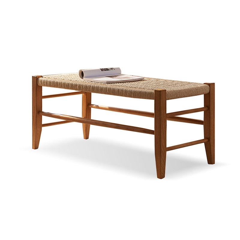 Beige Brown Solid Wood Linen Bench