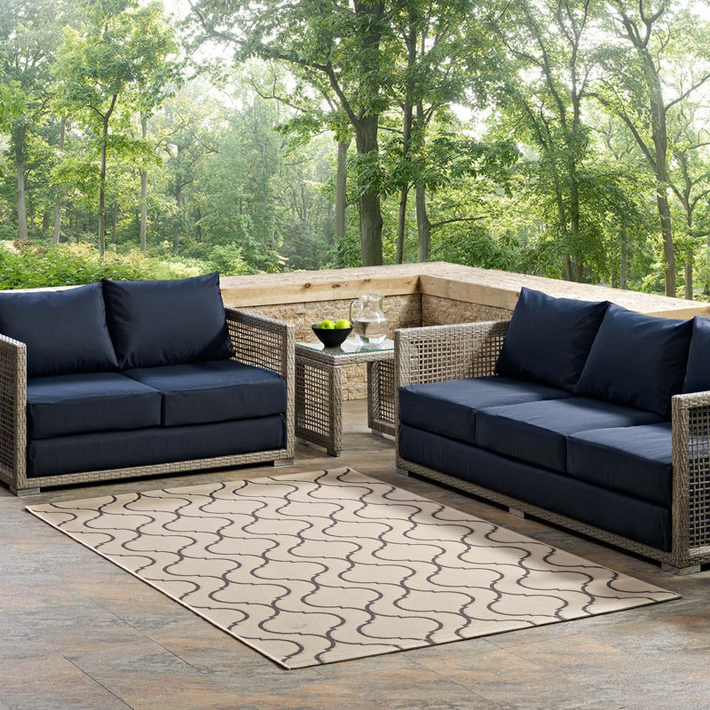 Gray and Beige Abstract Synthetic 8' x 10' Area Rug