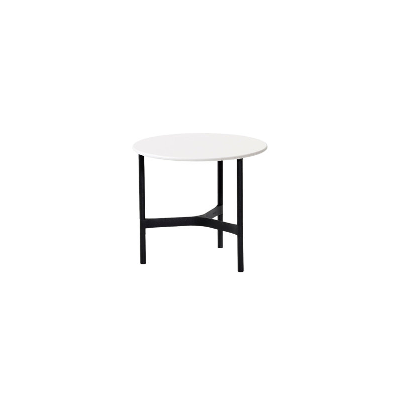 Twist Outdoor Round Teak Coffee Table, Lava Gray/Travertine Look, 14.99" H x 17.8" W x 17.8" D
