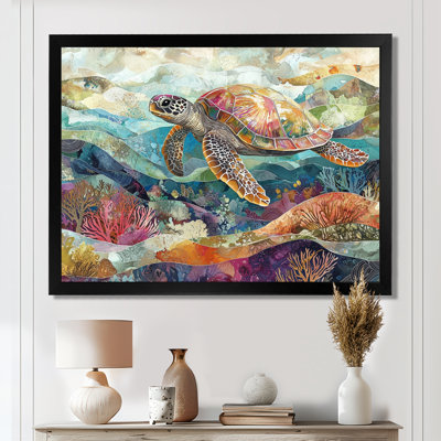 Clarena Aquarium coloré avec une tortue au-dessus d'un corail IV - tortue, art mural