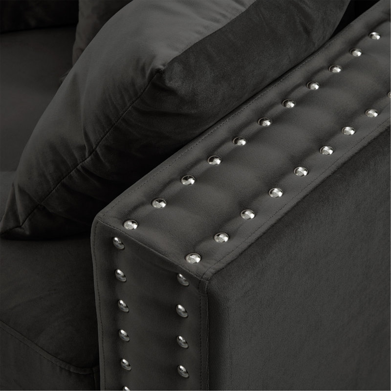 Causeuse en velours noir avec accoudoirs carrés décoratifs Modern Design