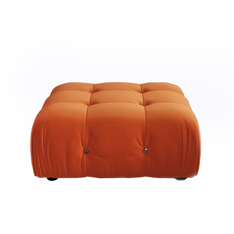 Cylar 34.5" Wide Velvet Tufted Square Standard Ottoman, Orange