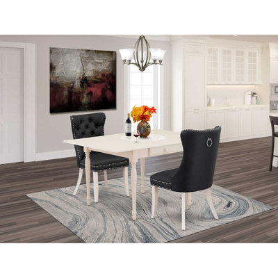 3-Piece Mahogany Finish Rectangular Solid Wood Top with Dropleaf Dining Table Set