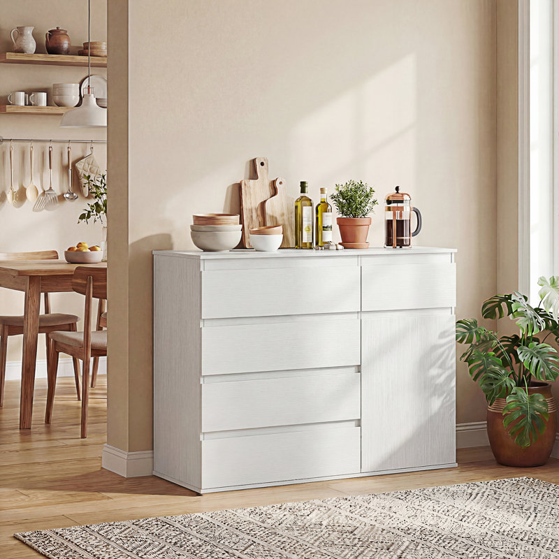 Chest Of Drawers, 5 Drawer Dresser with Soft-Close Cabinet, Black, White