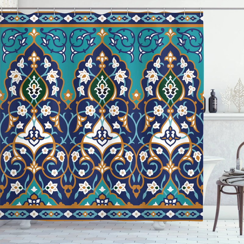 Damask Shower Curtain with Hooks Included, 84" H x 69" W