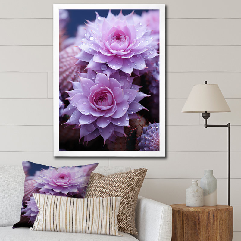 «Tremir Pink Cactus Delicate Intricacies Fishhook III», reproduction sur toile, H 32 po x l 16 po x P 1 po, Cadre photo blanc