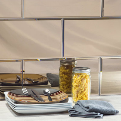 Reflections 8 in. x 16 in. Diamond Grade Glass Mirror Beveled Large Format Subway Decorative Kitchen & Bathroom Wall Tile
