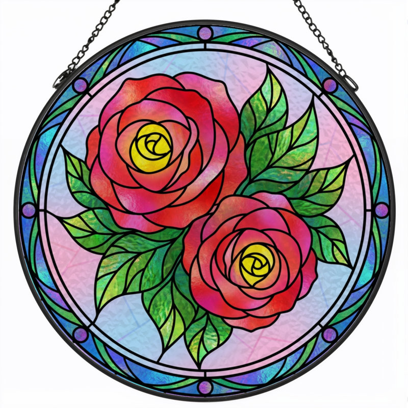 Panneau de vitrail à motif floral rose 7,8 po H, H 7,8 po x l 7,8 po