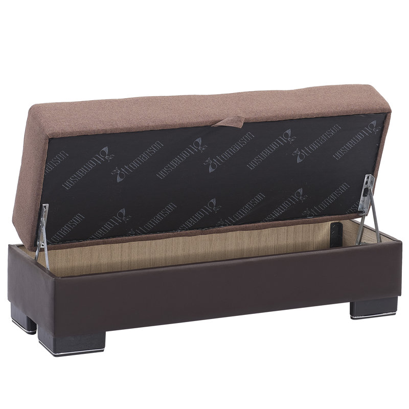 Legacy Fabric Upholstered Ottoman with Storage, Brown/Dark Brown Polyester