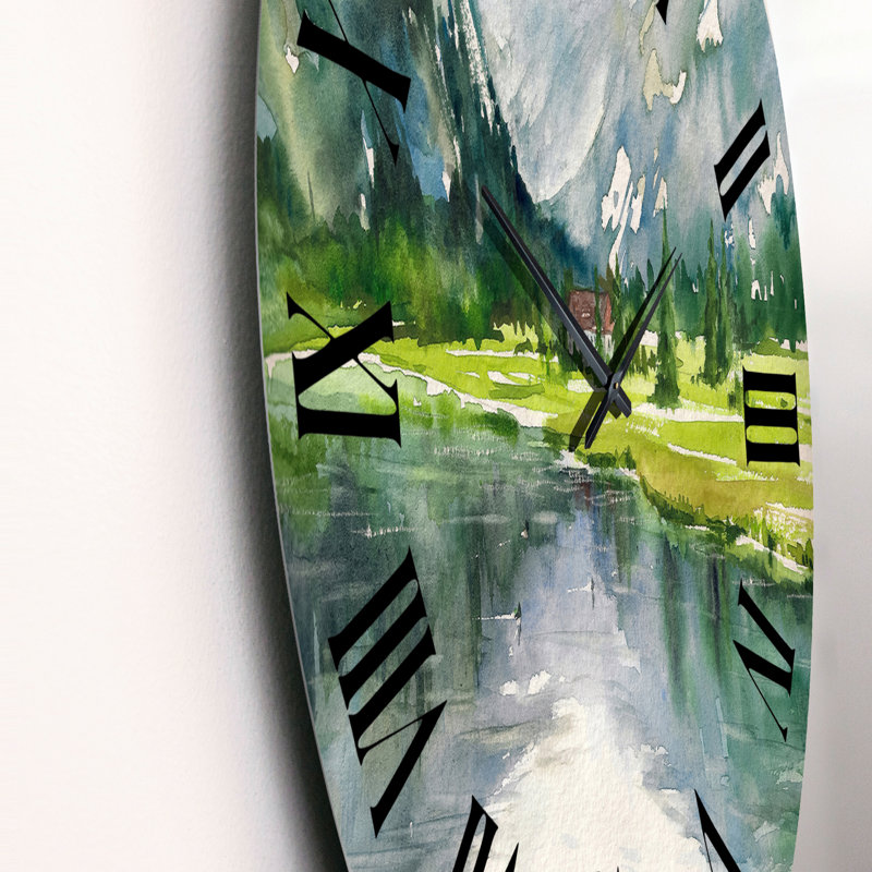 Horloge murale paysage d'été avec rivière, Moyen