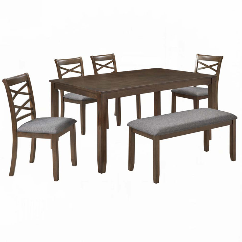 Ensemble de table de salle à manger 6 pièces en bois avec 4 chaises et un banc