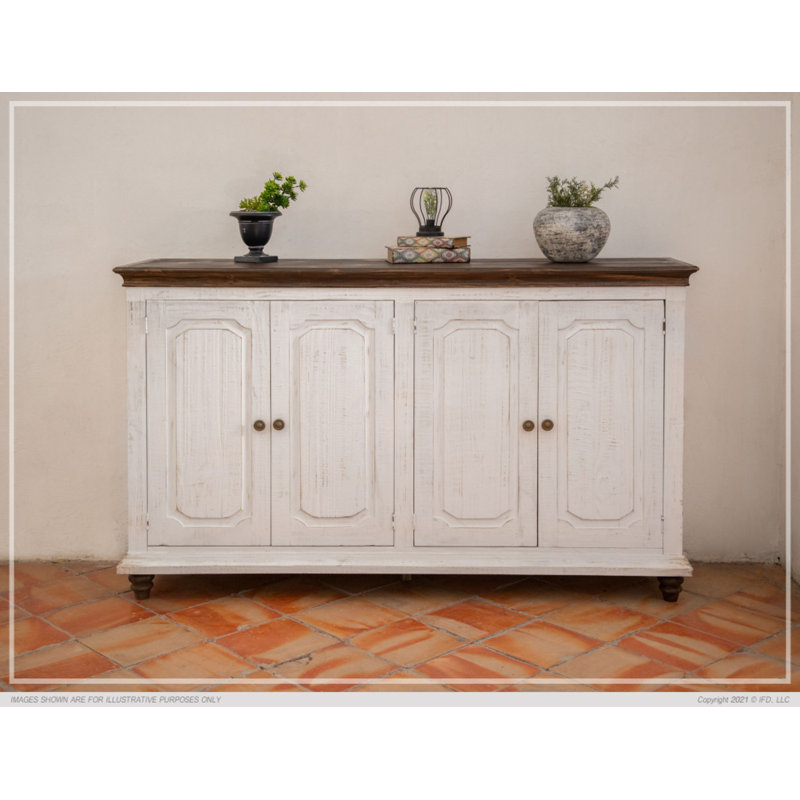 Console en bois massif 71 po Oona, Brun, Bleu ciel