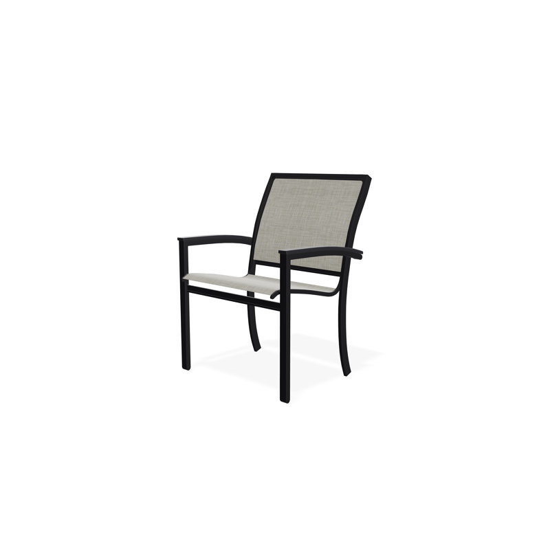Bazza Sling Aluminum Frame Dining Height Stacking Café Chair with Marine Grade Polymer Arm Accent, Black, Ella