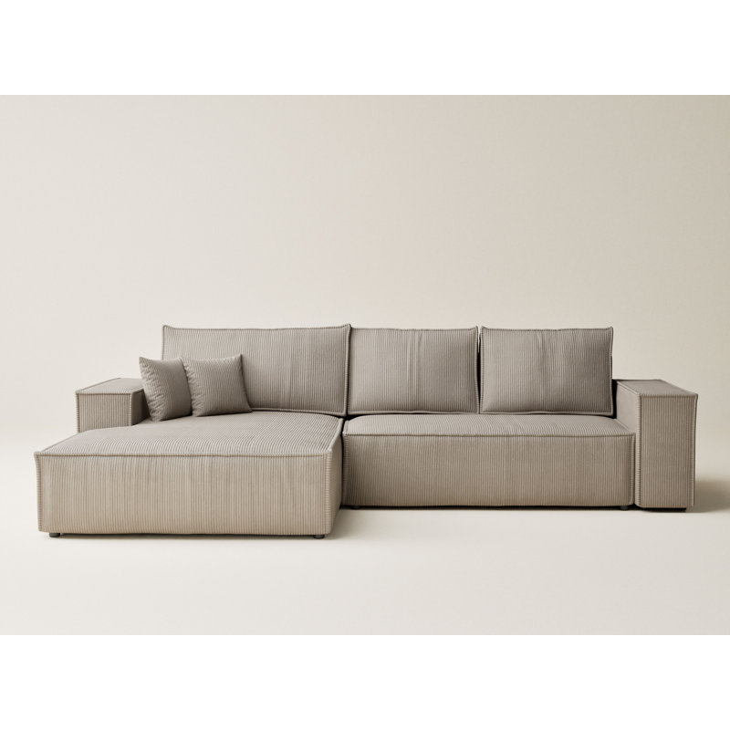 5 Seater Fabric Corner Sofa , Left Hand Facing, Beige Velvet