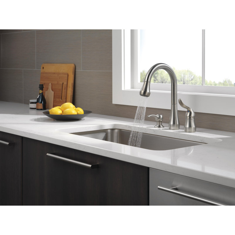 Peerless Faucets Pull Down Kitchen Faucet with Soap Dispenser, Stainless Steel