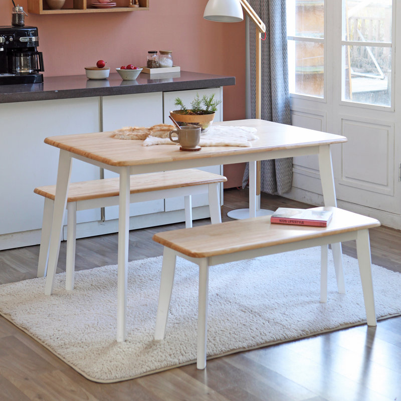 Rowley 4 - Person Rubberwood Solid Wood Modern Dining Table Set, Natural/White