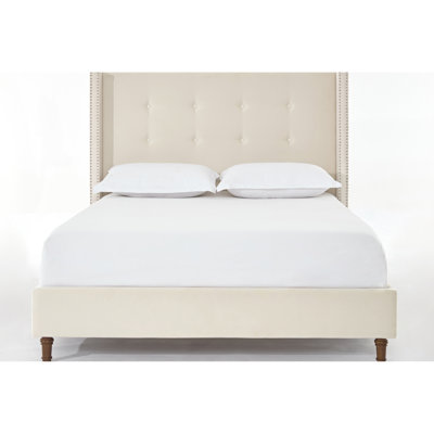 Queen Size Bed With 54" High Headboard, Velvet Upholstered, No Box Spring Needed, Easy To Assemble, Traditional Wingback Bed, Spring, Effortless Assembly, Buttoned Tufting, Nailhead Trim