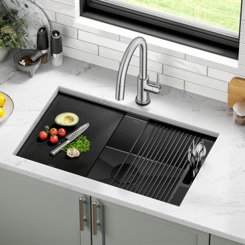Évier de cuisine encastré noir en acier inoxydable Delta Rivet ™, L 30 po x l 19 po