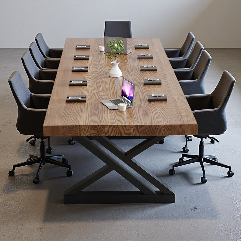 Walnut-coloured rectangular solid wood conference, 29.53" H x 118.11" L x 47.24" D