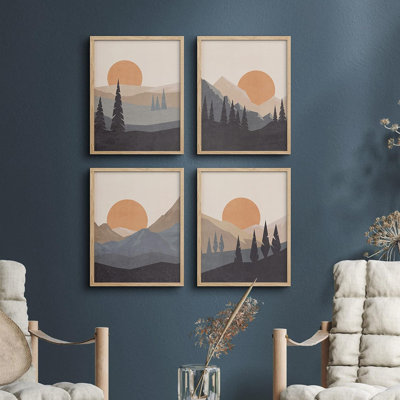 «Sunlight Sunset», ensemble de 4 impressions de décorations murales encadrées sur papier, encadrées sur papier, 4 pièces