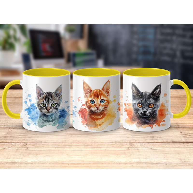 Ceramic Coffee Mug, 3, Yellow