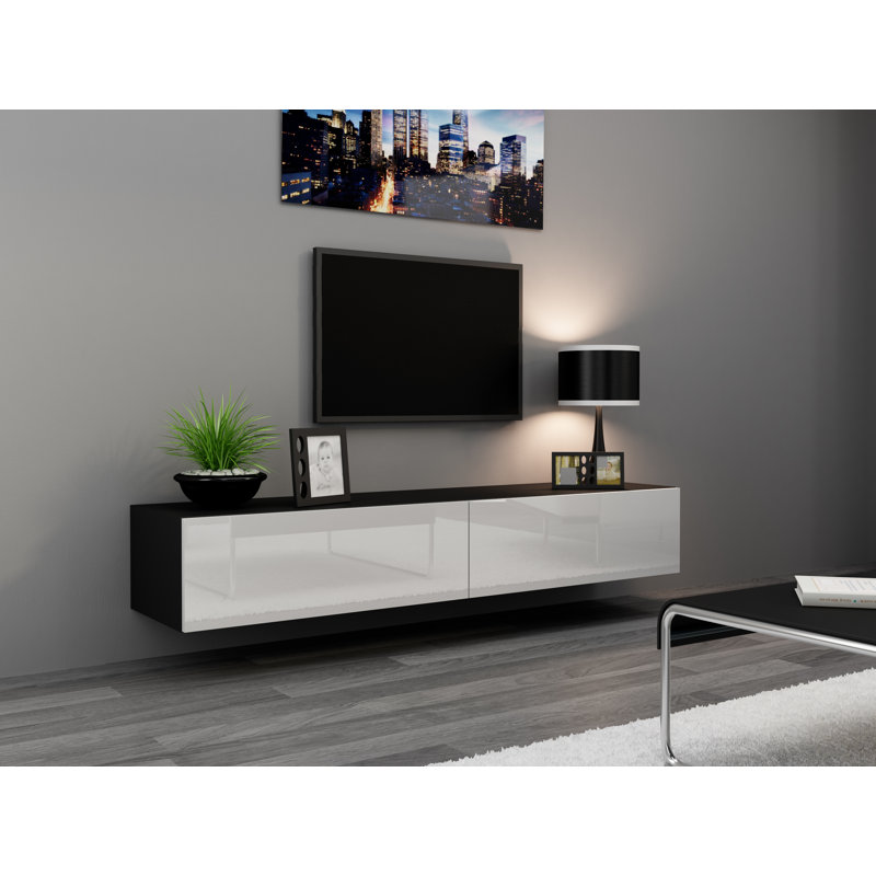 Agusta Unfinished Floating TV Stand for TVs up to 75", Black/White Gloss