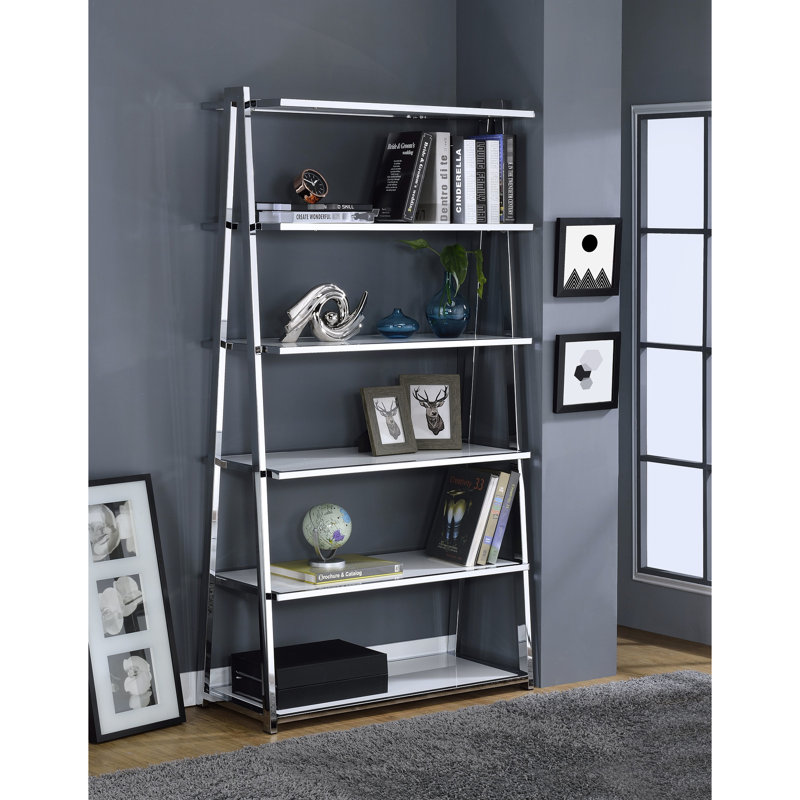 Bibliothèque rectangulaire haute brillance avec accent - 6 tablettes et placage, capacité de poids de 10 livres par tablette fixe