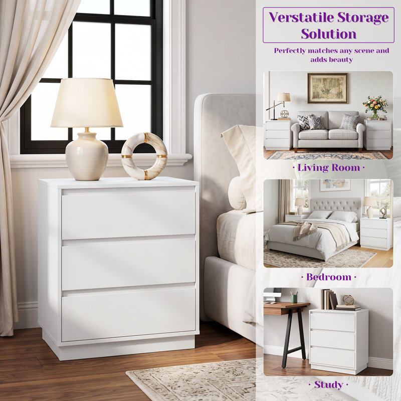 23.6“W Wood Nighstand With 3 Drawers,Set of 2, White