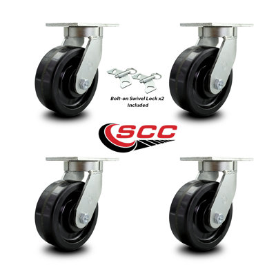 Extra Heavy Duty Phenolic Wheel Swivel Caster Set with 2 Swivel Locks