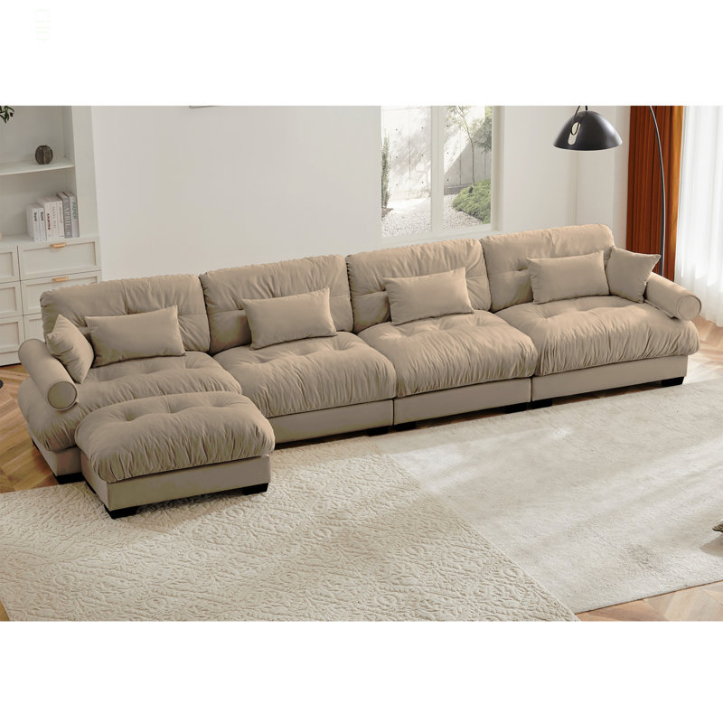Canapé modulaire en L en forme de L, canapé convertible 4 places modulaire profond pour le salon, coussins de canapé d'angle rembourrés en velours moderne, coussins décoratifs et accoudoirs Blostered